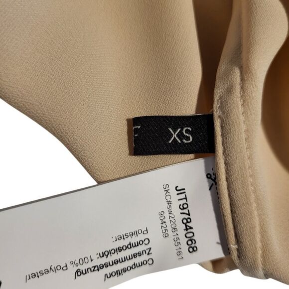 NEW MOTF X-Small Peach Beige Mock Neck Blouse Yoke Box Pleat Shirt tail Office - Picture 13 of 15